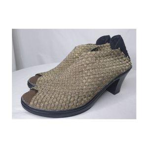 Bernie Mev. Bronze/Black Claire Woven Peep Toe Heels Size 42/ US 11